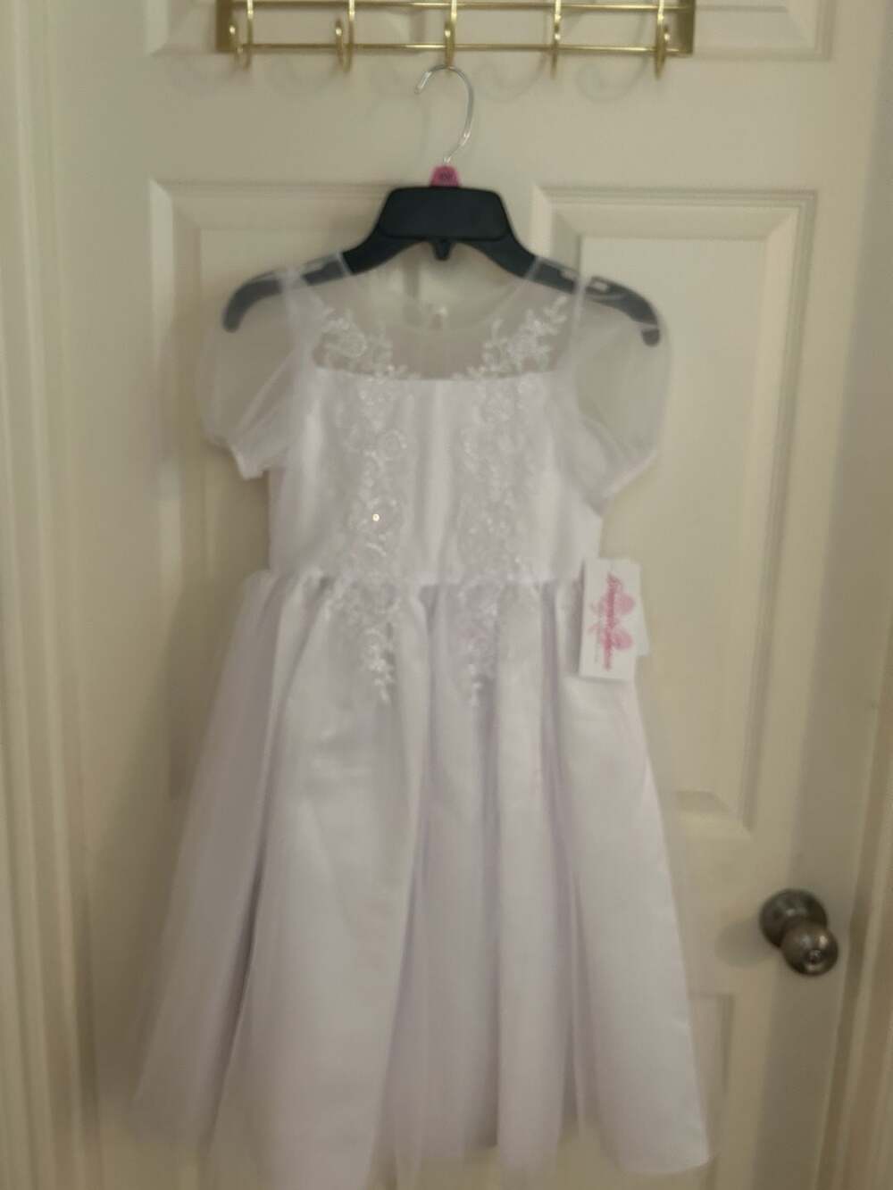 Bonnie Jean Dress Size 6X White Floral Lace Mesh Bow